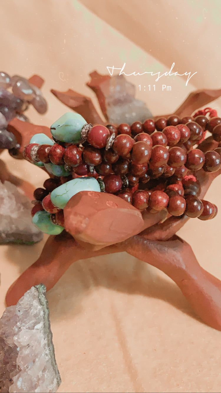 RoseWood and Turquoise Mala Bracelet